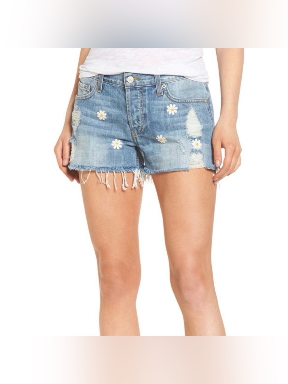 Rails Jesse Daisy Vintage Embroidered Jeans Shorts Fray Hem size 25